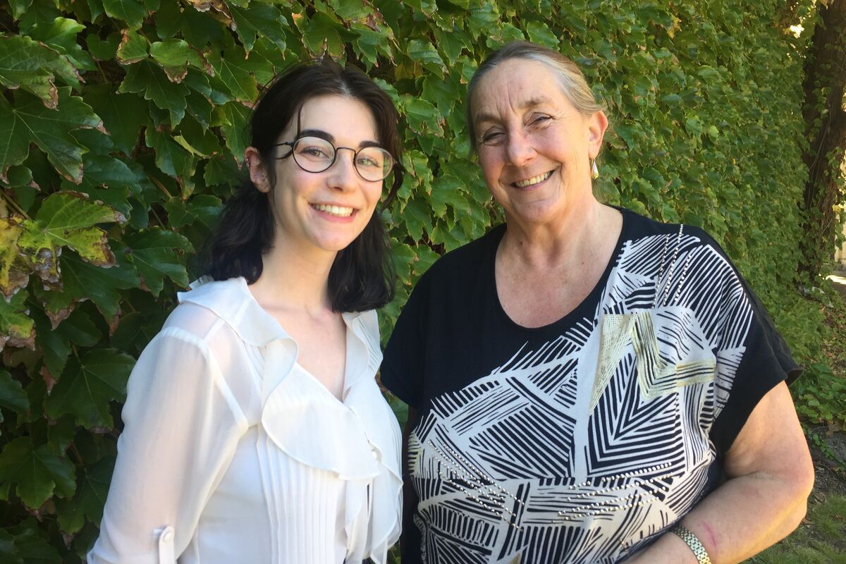 Two women smiling